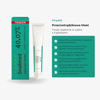 Snailmed, przeciwtrądzikowa maść z naturalnym śluzem ślimaka, totarolem i kwasem hialuronowym, 30 ml