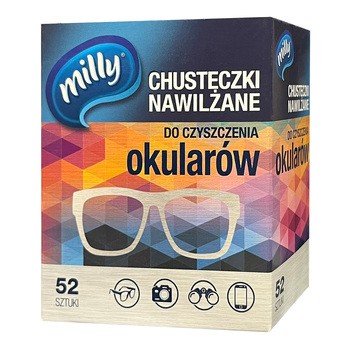 Milly, chusteczki nawilżane do czyszczenia okularów, 52 szt.