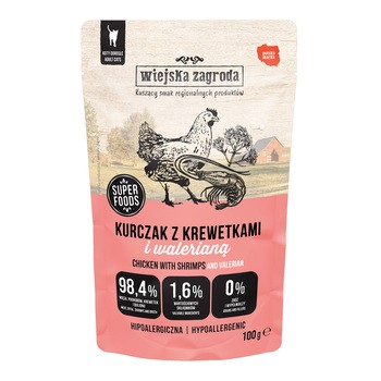 Wiejska Zagroda Kurczak z krewetkami i walerianą, mokra karma dla kota, 100 g