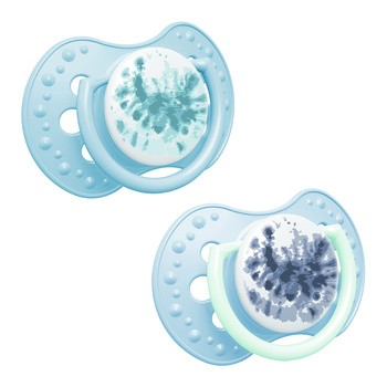 Canpol Lovi, smoczek uspokajający silikonowy dynamiczny, 6-18 m Tie Dye Blue, 2 szt.