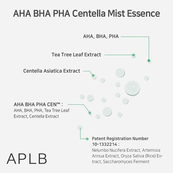 APLB AHA BHA PHA Centella Mist Essence, mgiełka-esencja do twarzy z kwasami i wąkrotą azjatycką, 105 ml