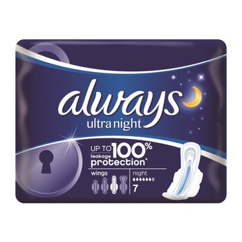 Always Ultra Night, podpaski higieniczne ze skrzydełkami, 7 szt.