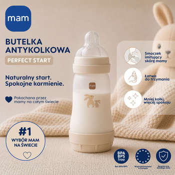 MAM Perfect Start, butelka antykolkowa, 2+ miesięcy, beżowa, 1 szt.