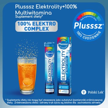Plusssz Elektrolity + 100% Multiwitamina, tabletki musujące, 24 szt.
