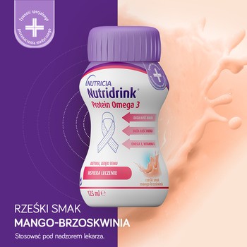 Nutridrink Protein Omega 3, zestaw MEGA Pack o smaku mango-brzoskwinia (6 x 4) x 125 ml