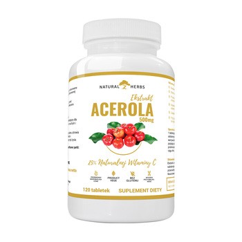 Acerola Extract 500 mg, 25% Naturalnej Witaminy C, tabletki, 120 szt.