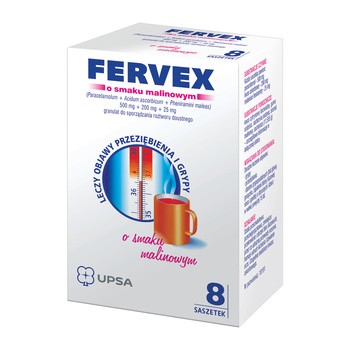 Fervex o smaku malinowym, granulat w saszetkach do sporządzania roztworu doustnego, 8 szt.