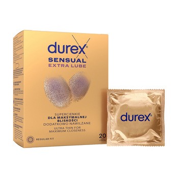 Durex Sensual Extra Lube, prezerwatywy super cienkie, z lubrykantem, 20 szt.