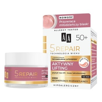 AA Technologia Wieku 5 Repair 50+, aktywny lifting krem na noc regenerująco-rozświetlający, 50 ml