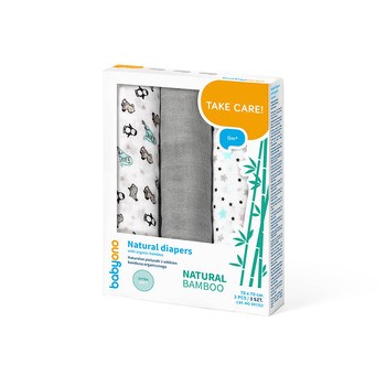BabyOno, naturalne pieluszki z włókien bambusa organicznego, kolor szary, 3 szt.