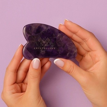 Crystallove, płytka do masażu twarzy gua sha z ametystu, 1 szt.
