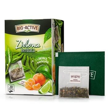 Big-Active, Zielona herbata w torebkach z limonką i mandarynką, 30 g (1,5 g x 20 szt.)