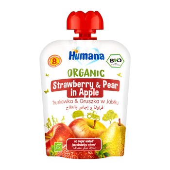 Zestaw 5x Humana 100% Organic Mus, jabłko-gruszka-truskawka