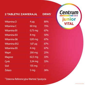 Centrum Vital Junior, tabletki musujące, smak truskawkowy, 20 szt.