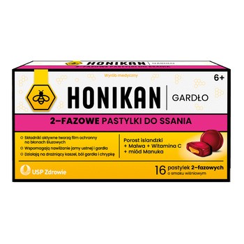 Honikan Gardło, 2-fazowe pastylki do ssania, 16 szt.