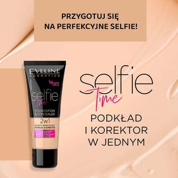 Eveline Selfie Time, kryjąco-nawilżający podkład i korektor, 01 Porcelain, 30 ml