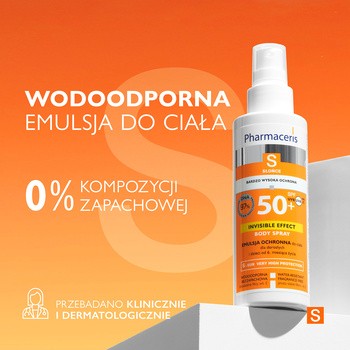 Pharmaceris S invisible Effect Body Spray, emulsja ochronna do ciała SPF 50+ dla dorosłych i dzieci, 150 ml