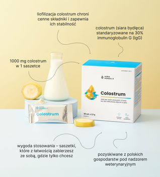 Aura Herbals Colostrum 1000 mg, saszetki z proszkiem, smak bananowy, 30 szt.