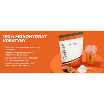 GymBeam 100% Monohydrat kreatyny, proszek, smak mango-marakuja, 250 g