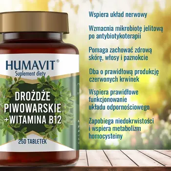 Humavit Drożdże Piwowarskie + Witamina B12, tabletki, 250 szt.