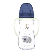 Canpol Babies Easy Start, Sleepy Koala, butelka szeroka antykolkowa ze świecącymi uchwytami, niebieska, 300 ml, 1 szt.