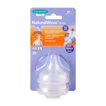 Lansinoh NaturalWave, smoczek na butelkę, przepływ średni, 2 szt.