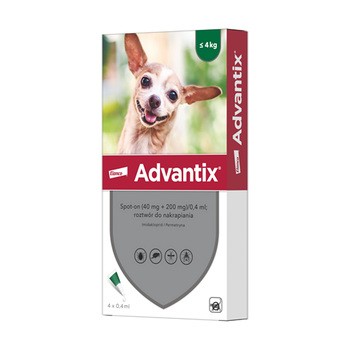 Advantix Spot-on, psy do 4 kg, 0,4 ml x 4 szt.