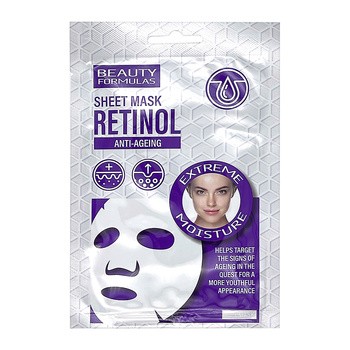 Beauty Formulas, maseczka do twarzy w płachcie Anti-Ageing z retinolem, 1 szt.