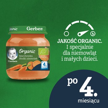 Gerber Organic, Marchewka słodki ziemniak, 4 m+, 125 g