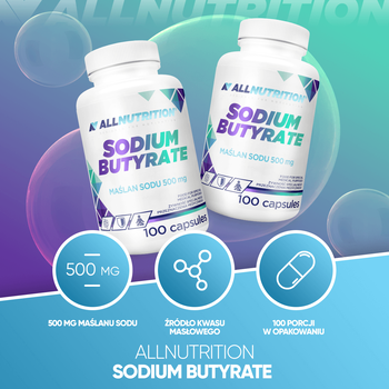 Allnutrition Sodium Butyrate, Maślan sodu 500 mg, kapsułki, 100 szt.