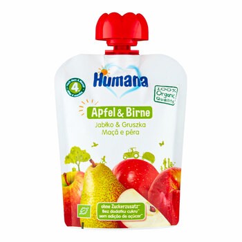 Humana 100% Organic, mus jabłko, gruszka, 4m+, 90 g