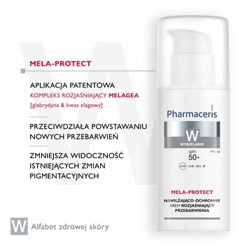 Pharmaceris W Mela-Protect, nawilżająco-ochronny krem rozjaśniający przebarwienia SPF50+, 50 ml