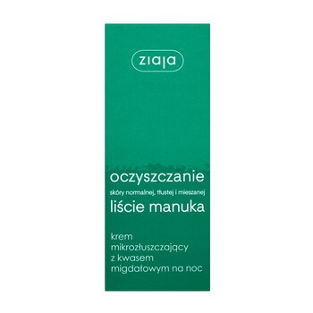 Ziaja Liście Manuka-Oczyszczanie, krem mikrozłuszczający z kwasem migdałowym, na noc, 50 ml
