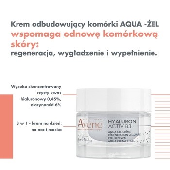 Avene Eau Thermale Hyaluron Activ B3, krem-żel odbudowujący komórki, 50 ml