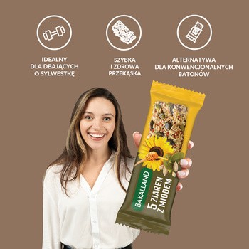 Bakalland, 5 ziaren z miodem, baton zbożowy, 40 g