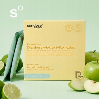 Sundose Everyday For Skin Anti-Aging, saszetki z proszkiem, smak jabłko-limonka, 15 szt.