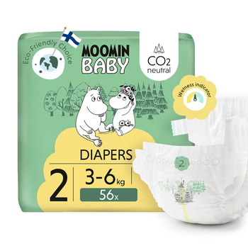 Moomin Baby Newborn, pieluchy dla noworodków, 2, 3-6kg, 56 szt.