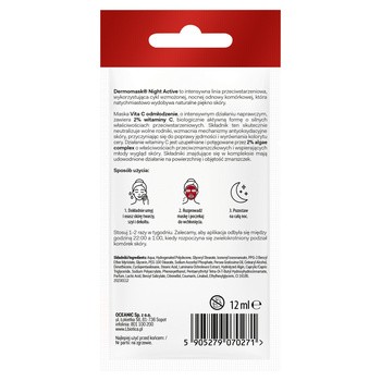 Dermomask Night Active, Vita C+Odmłodzenie, maseczka naprawcza, 12 ml, 1 saszetka