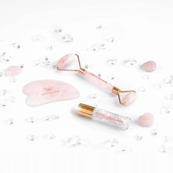 Zestaw Crystallove Rose Quartz, roller do twarzy + płytka gua sha + buteleczka roll-on, 1 szt.