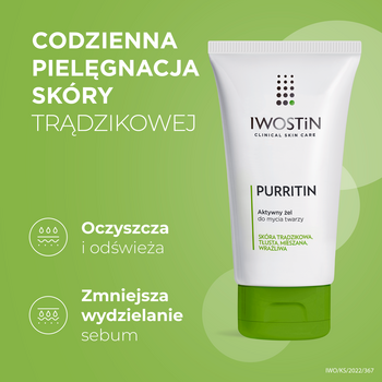 Iwostin Purritin, aktywny żel do mycia twarzy, skóra tłusta i trądzikowa, 150 ml