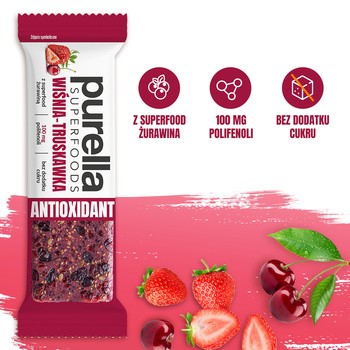 Purella Superfoods, baton antioxidant wiśnia-truskawka, 40 g
