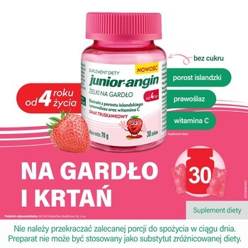 Junior-angin Żelki na gardło, żelki, smak truskawkowy, 30 szt.