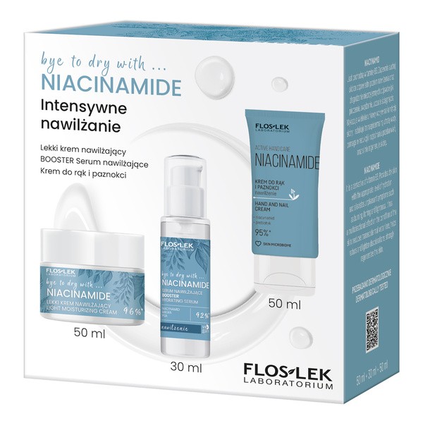FlosLek Flos-lek, Set intensiv Feuchtigkeitspflege, leicht Feuchtigkeitscreme, 50 ml + booster serum feuchtigkeitsspendend, 30 ml + Hand- und Nagelcreme, 50 ml — Inhaltsstoffe und Bewertung