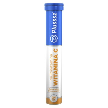 Plusssz Witamina C + Multiwitamina, tabletki musujące o smaku pomarańczowo- cytrynowym, 24 szt.