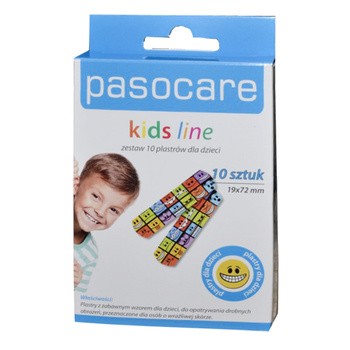Pasocare Kids Line, zestaw plastrów, kolorowe buźki, 19 x 72 mm, 10 szt.
