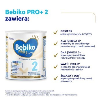 Zestaw 2x Bebiko PRO+ 2, mleko następne dla niemowląt powyżej 6. miesiąca życia, proszek, 700 g