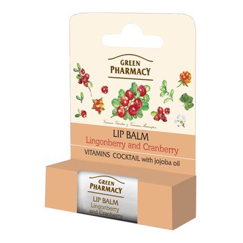 Green Pharmacy, balsam do ust, koktajl witaminowy, brusznica i żurawina, SPF 10, 3,6 g
