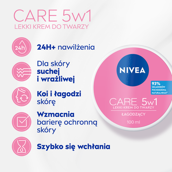 Nivea Care 5w1, lekki łagodzący krem do twarzy, 100 ml