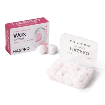 Haspro Wax Earplugss, woskowe zatyczki do uszu, 6 par.