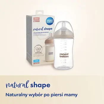 Canpol Babies Natural Shape, butelka ze smoczkiem dwustrefowym, 260 ml, wolny, 1 szt.